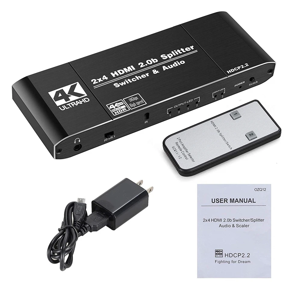 2020 Best 4K HDMI 2.0 Switch Remote 2x4 HDR Audio Extractor With IR 2x2 YUV 4:4:4 For PS4 Apple TV | Электроника