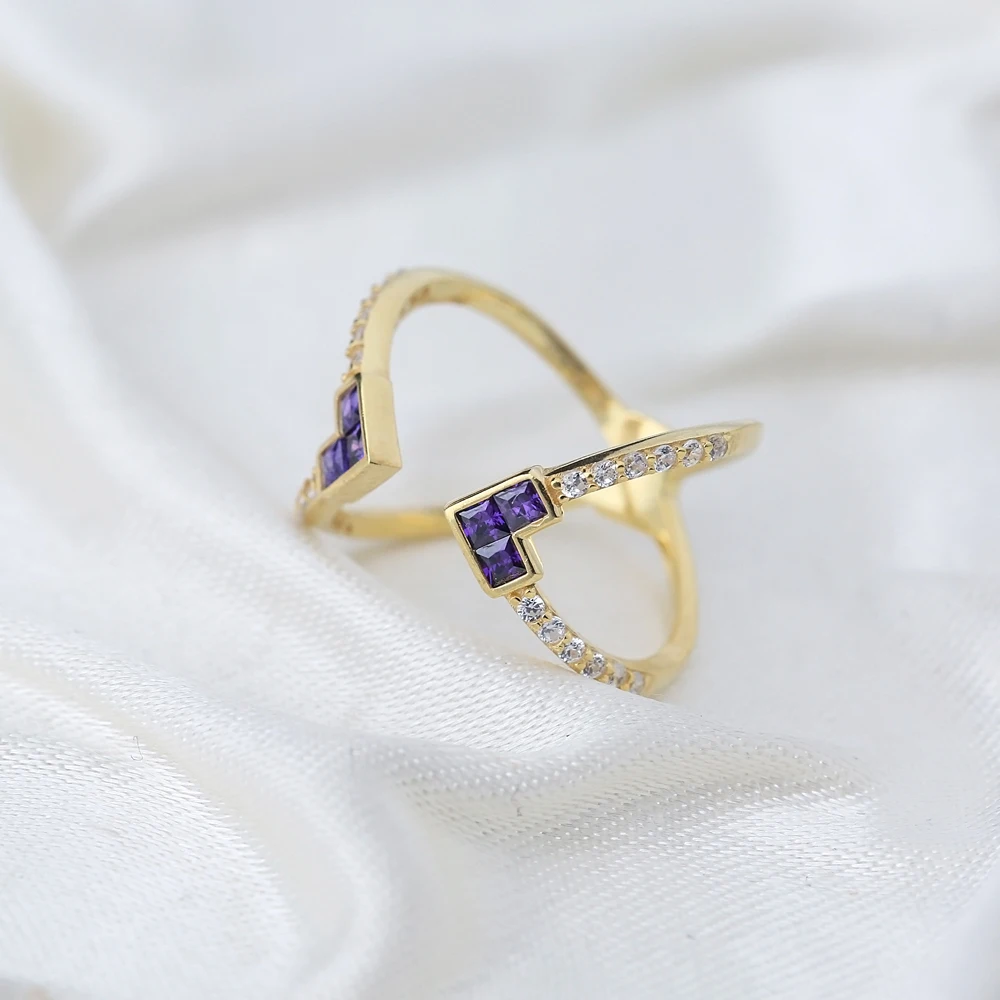 

Silver Adjustable Amethyst Stone Ring X Design Open Ring 925 Silver Spenta Jewelry Handmade Turley in