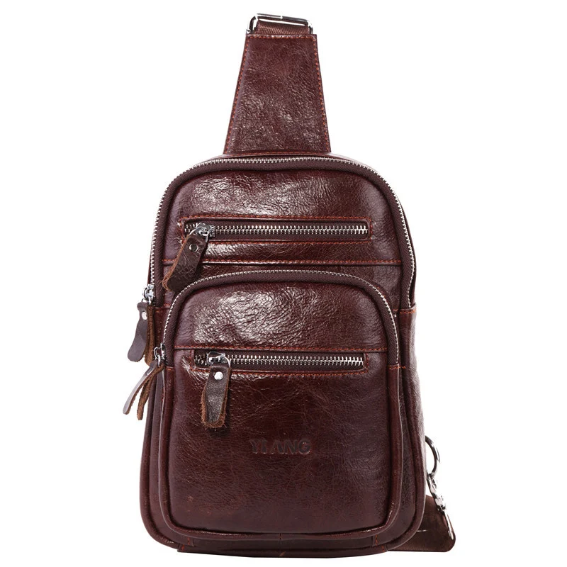 

Men Genuine Leather Single Backpack Rucksack Fashion Shoulder Bag Male Sling Daypack Knapsack Messenger Chest Pack Bags