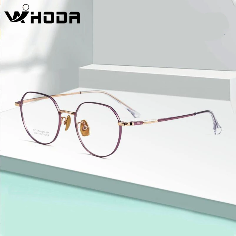 

WIHODA New β Titanium Spectacle Frames，Retro Men Women Two-color Polygonal Myopia Prescription Optical Glasses Frame F88037