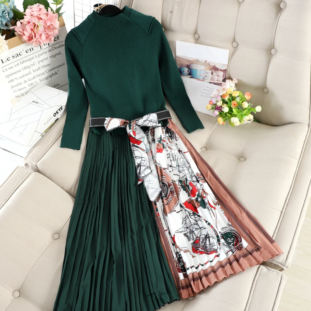 2020 Ранняя весна Новый винтажный принт с длинным рукавом Новая мода вязаный