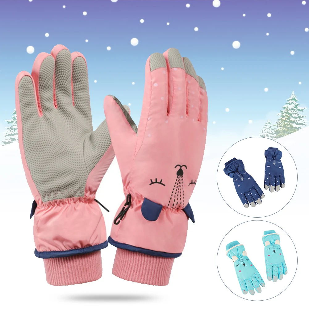 

Children Skiing Gloves Winter Warm Snowboarding Full Finger Gloves Windproof Waterproof Thermal Lining For Skiing Cycling