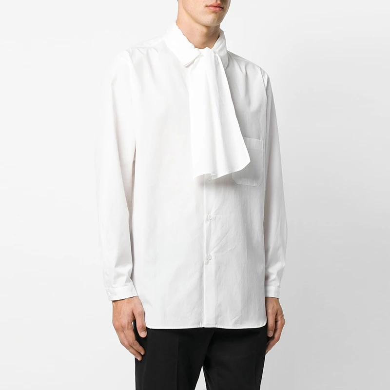 Мужская двухслойная хлопковая рубашка с длинным рукавом и шарфом|Повседневные