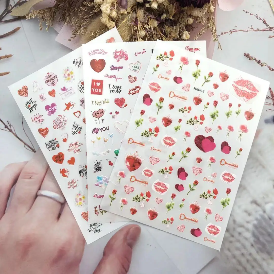 

3D Nail Sticker Valentine's Day Red Lip Love Design DIY Tips Nail Art Decoration Packaging Self-adhesive Transfer Decal Slider