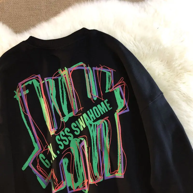 

Vintage Long-sleeved T-shirt 2022 Lovers Wear Spring Autumn New Oversized O-neck Male Female Students Punk Japanese Sweatshirt
