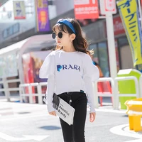 girls puff sleeve letter printed tops 2021 spring new youth girls pure cotton long sleeve t shirt school kids bottoming shirt