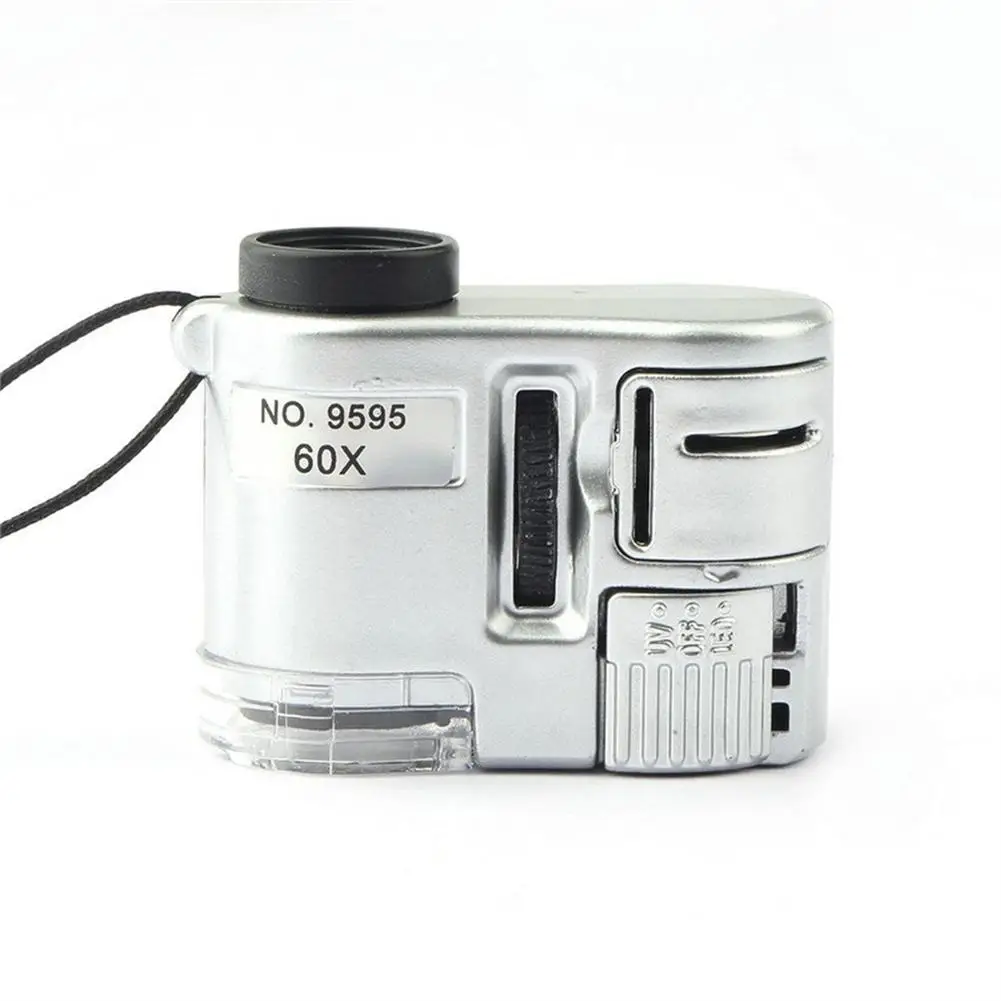 Mini Lens 60X Pocket Magnifier Microscope With LED Ultraviolet Light Jewelry Education Focus Adjustable Loupe Currency Detector