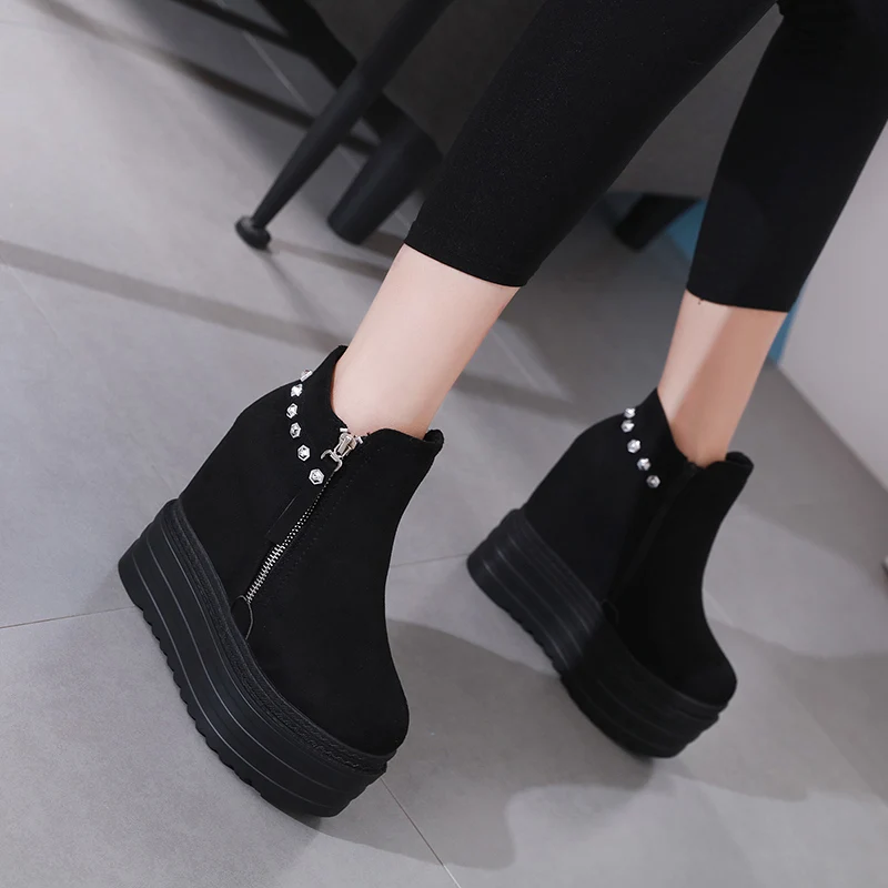 Женские сапоги с шипами Водонепроницаемые толстой подошвой на высоком каблуке 12