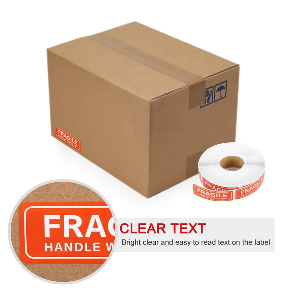 

1 Roll 1x3 Inch Fragile Warning Stickers Adhesive Backside Sign Safe Transportation Sticker Clear Large Font Text Decal for Ship