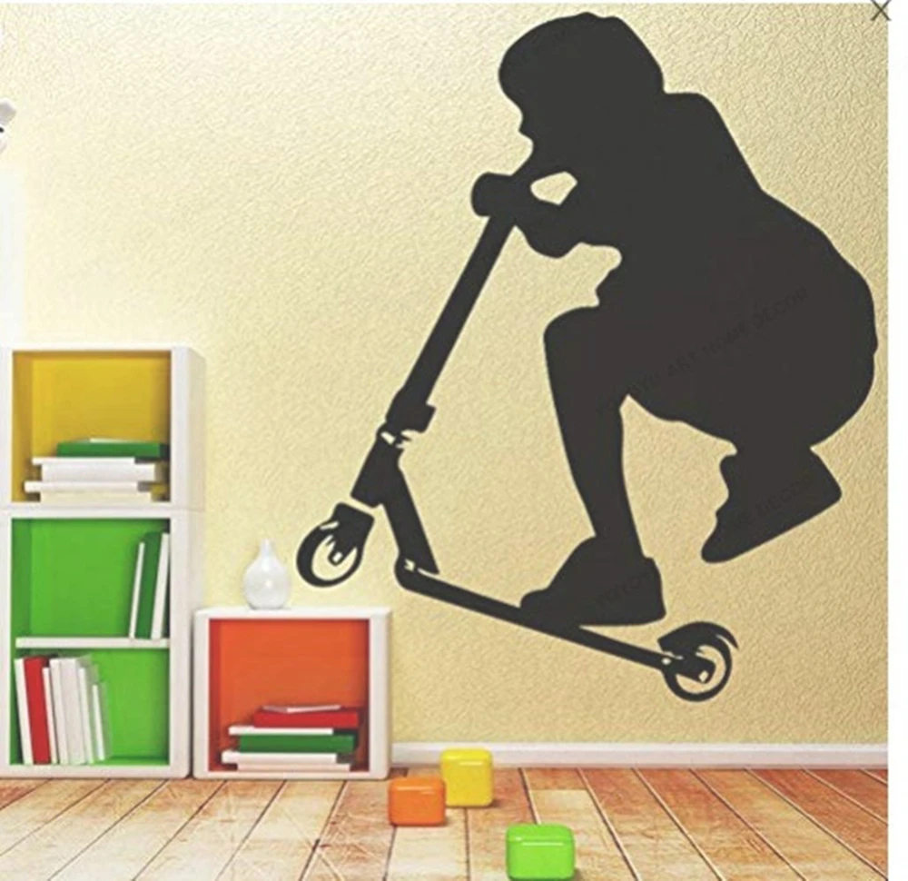 

YOYOYU Black Color A Stunt Scooter Boy Vinyl Wall Art Decal Sticker for Kids Room Nursery Room Wall Sticker Decoration HL156