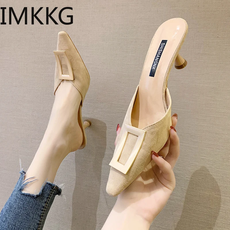 Летние женские туфли без задника Женские босоножки с острым носком на высоком