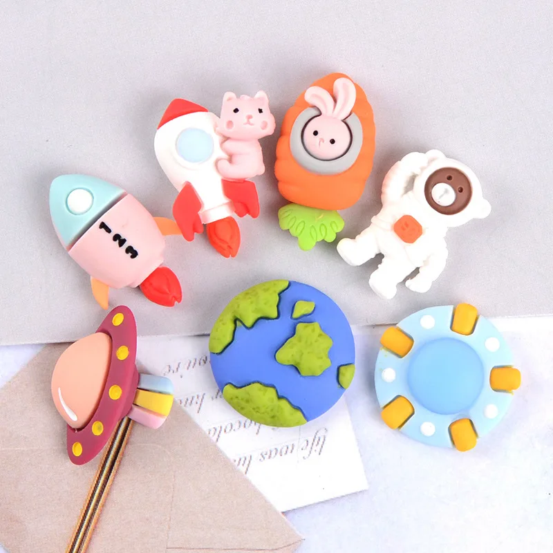 10Pcs Cartoon Rocket Astronaut Flying Saucer Space Accessories Cream Mobile Phone Case DIY Necklace Brooch Resin Accessories