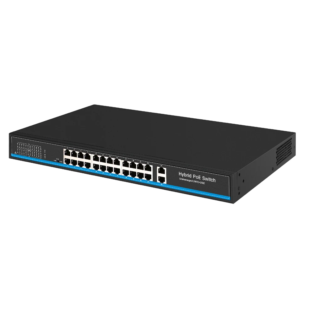 POE коммутатор с 24 портами 100 Мбит/с + 2GE гигабитный сетевой uplink 802.3af/at CE/FCC/ROHS