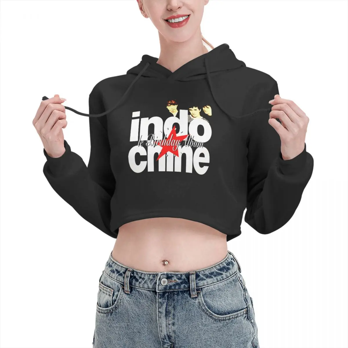 

Open navel Cat Ear Hoodie Sweater Indochine New Wave Hooded rope Funny Novelty cute Print R145 Hoodie