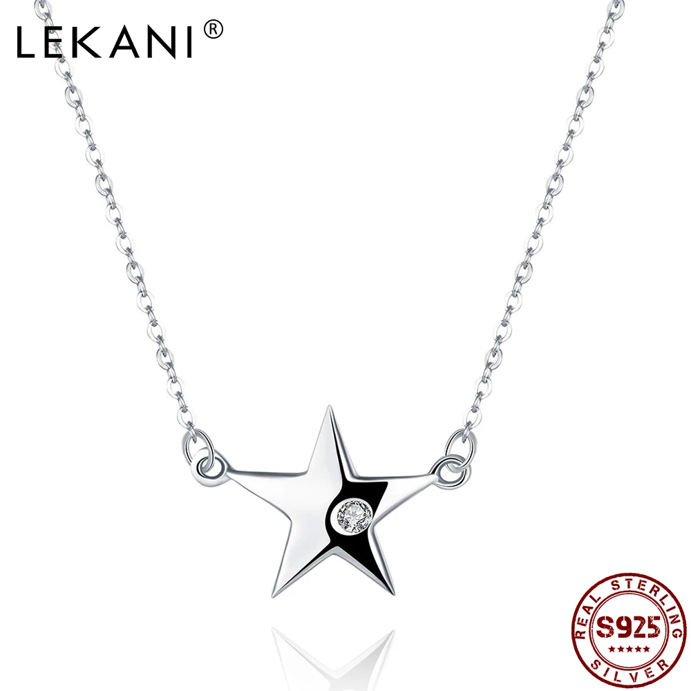 

LEKANI 925 Стерлинговое Серебро модный звездообразная ожерелья с подвесками; Женские прозрачные стразы ожерелье ювелирные украшения подарок к...