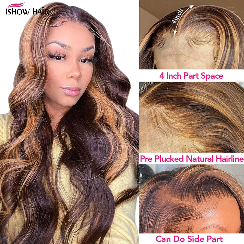 Парик Ishow из коричневых волос с эффектом омбре предварительно выщипанный