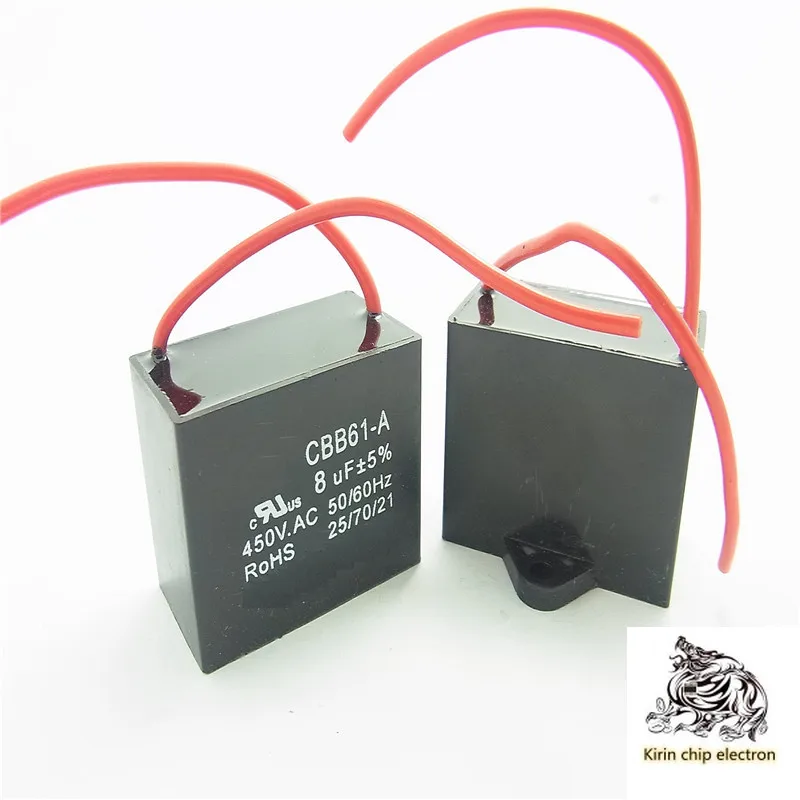 

10pcs / lot CBB61 8.0uf 450V 5% 8UF fan motor fan capacitance lead two wires