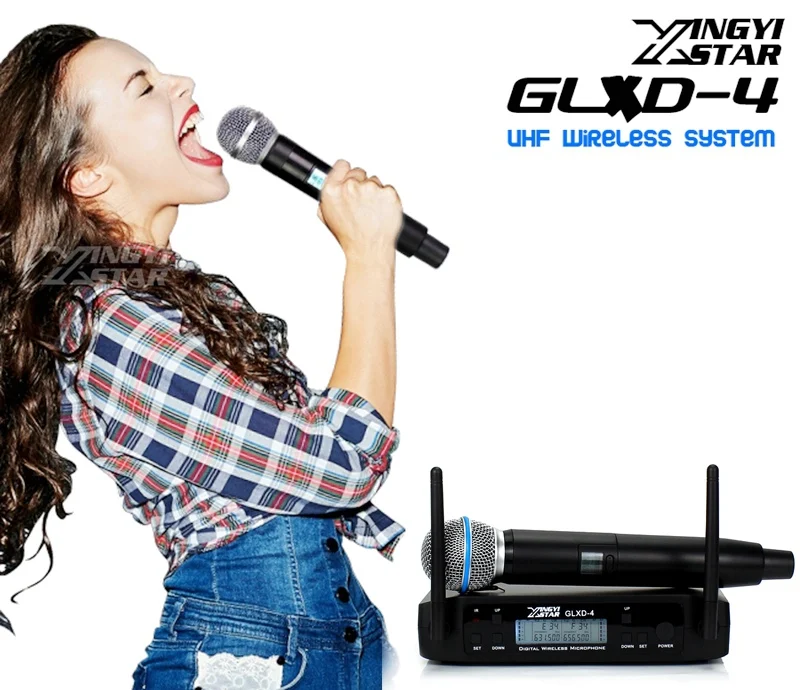 GLXD4 Профессиональный UHF беспроводной микрофон системы 2 канала приемник для BETA 58A BETA58A ручной микрофон микро караоке микшер