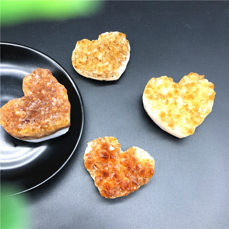 

Drop Shipping 1PC High Quality Beautiful Natural Citrine Cluster Heart Crystal Gemstone Meditation Natural Stones and Crystals