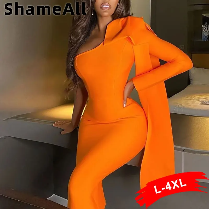 Женское облегающее платье миди на одно плечо с длинным рукавом| |