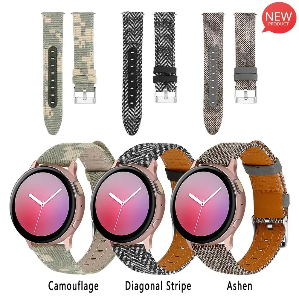 

Newcool Canvas+Genuine Leather Strap for Samsung Galaxy Watch3 41mm Breathable Sport 20mm Replacement Band Fabric Wristband