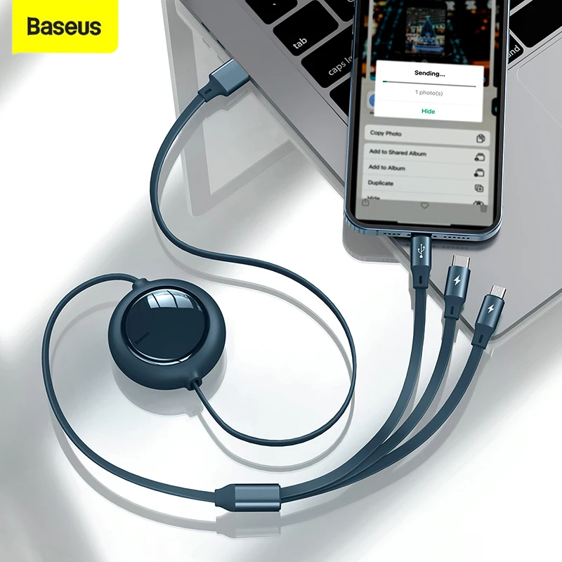 Baseus 3 в 1 USB C кабель зарядное устройство выдвижной тип C кабель Mro USB кабель для iPhone 12X11 Pro Max Samsung S20 Xiaomi|Кабели для мобильных телефонов| | АлиЭкспресс