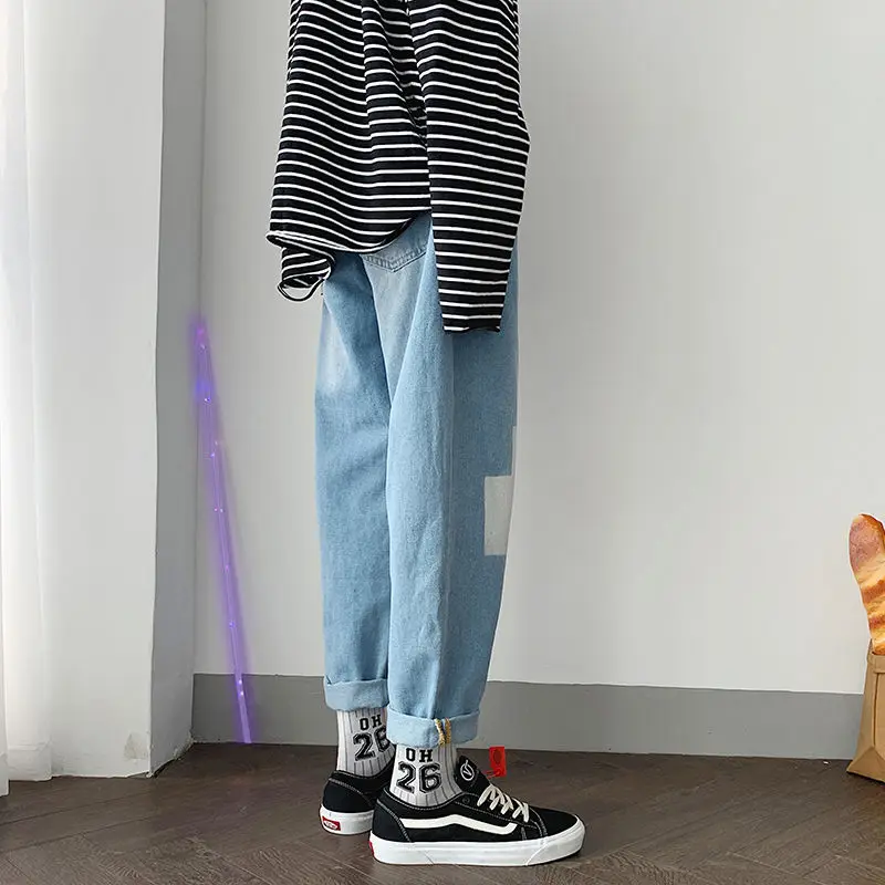Новинка 2020 Модные свободные прямые джинсы в стиле хип-хоп уличная одежда мужские