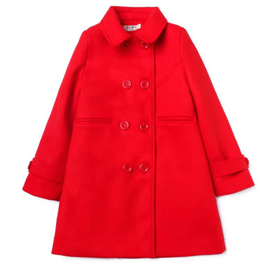 Baby Girls Red Wool Jackets Coats 2020 Autumn Winter Outwear Kids Girls Clothes Children Long Sleeve Coat Size For 120-160 Cm