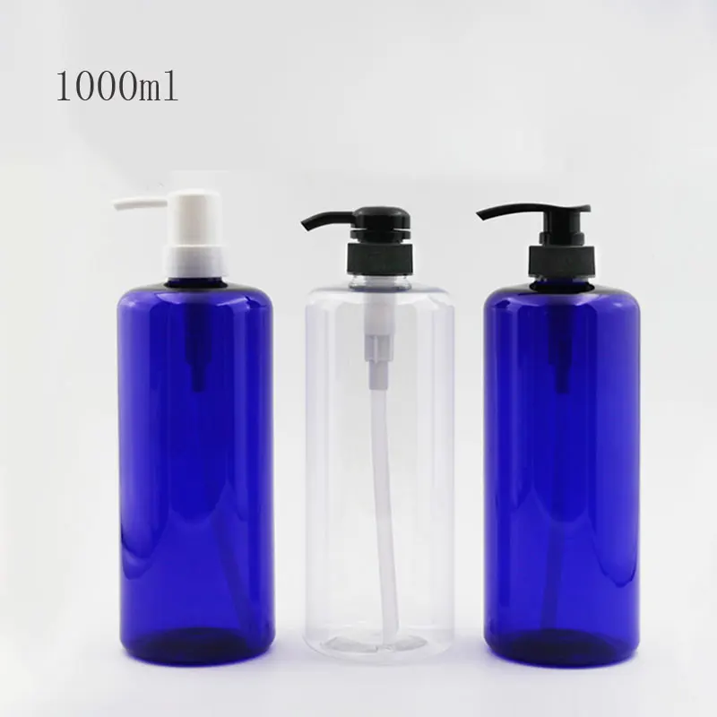 

1000 мл X 10 синяя пластиковая бутылка-насос круглая ПЭТ многоразовая бутылка для шампуня Пустые контейнеры для макияжа контейнер для личной г...