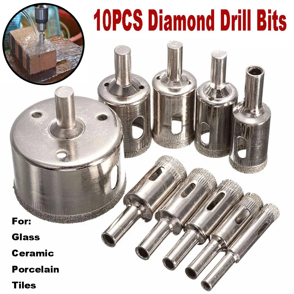 

Набор алмазных сверл 10 шт., пила для отверстий из стекла, плитки, стеклянных керамических, мраморных бутылок, «сделай сам» 8 мм-50 мм 50P