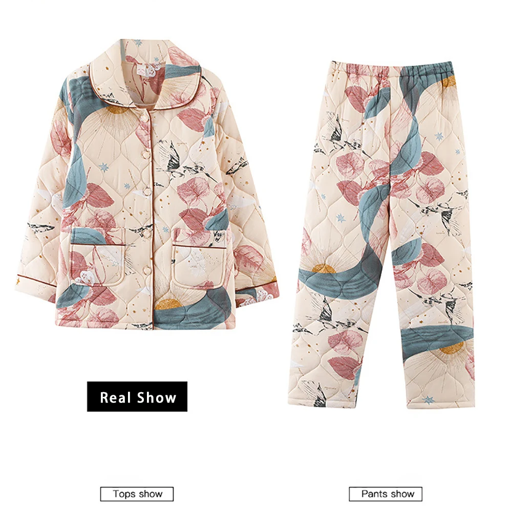 Women's Pajama Sets Plaid Christmas Pajamas For Women Winter 3-layer Cotton Nightie Casual Big Size Warm Thick Pyjamas Nightwear