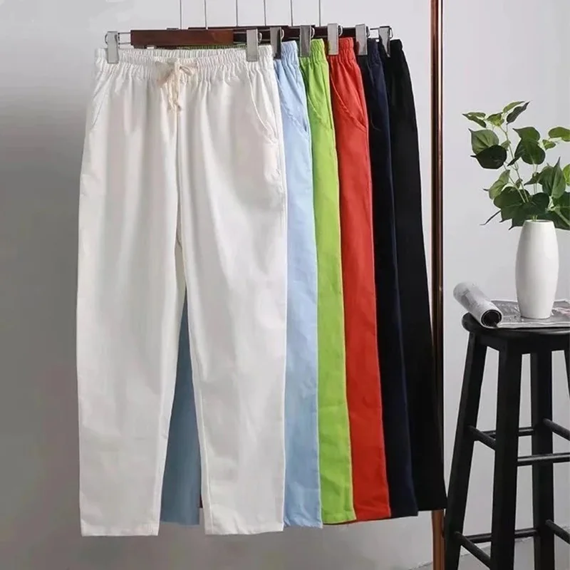 

Брюки женские из хлопка и льна, свободные, со средней посадкой, большого размера