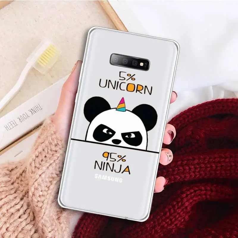 

Cartoons Cute Panda Phone Case Transparent for samsung A 21s 50 51 71 S 8 9 20 20fe note 10 20 ultra plus