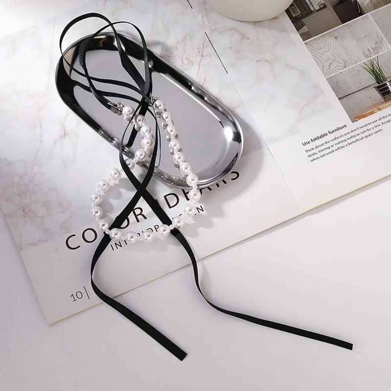 Женское Ожерелье с имитацией жемчуга черная лента бантом | Украшения и