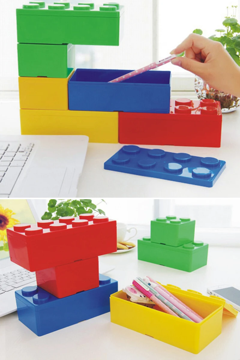 

Square Plastic Storage Box Building Blocks Storage Box Brick Can Be Stacked Desktop Toys Stationery Storage Organizer Container