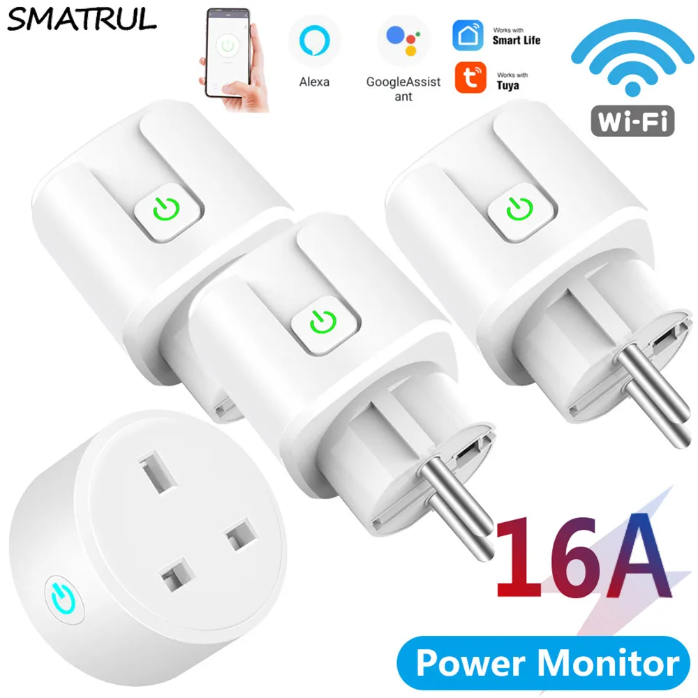 SMATRUL 16A Tuya WiFi розетка адаптер EU UK Смарт жизнь голосовой таймер для Google Home Alexa