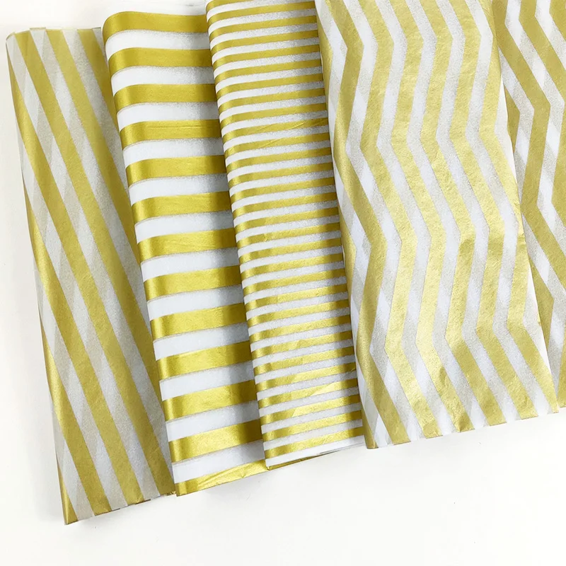 Полупрозрачная оберточная бумага с золотистыми полосками 10 листов для упаковки