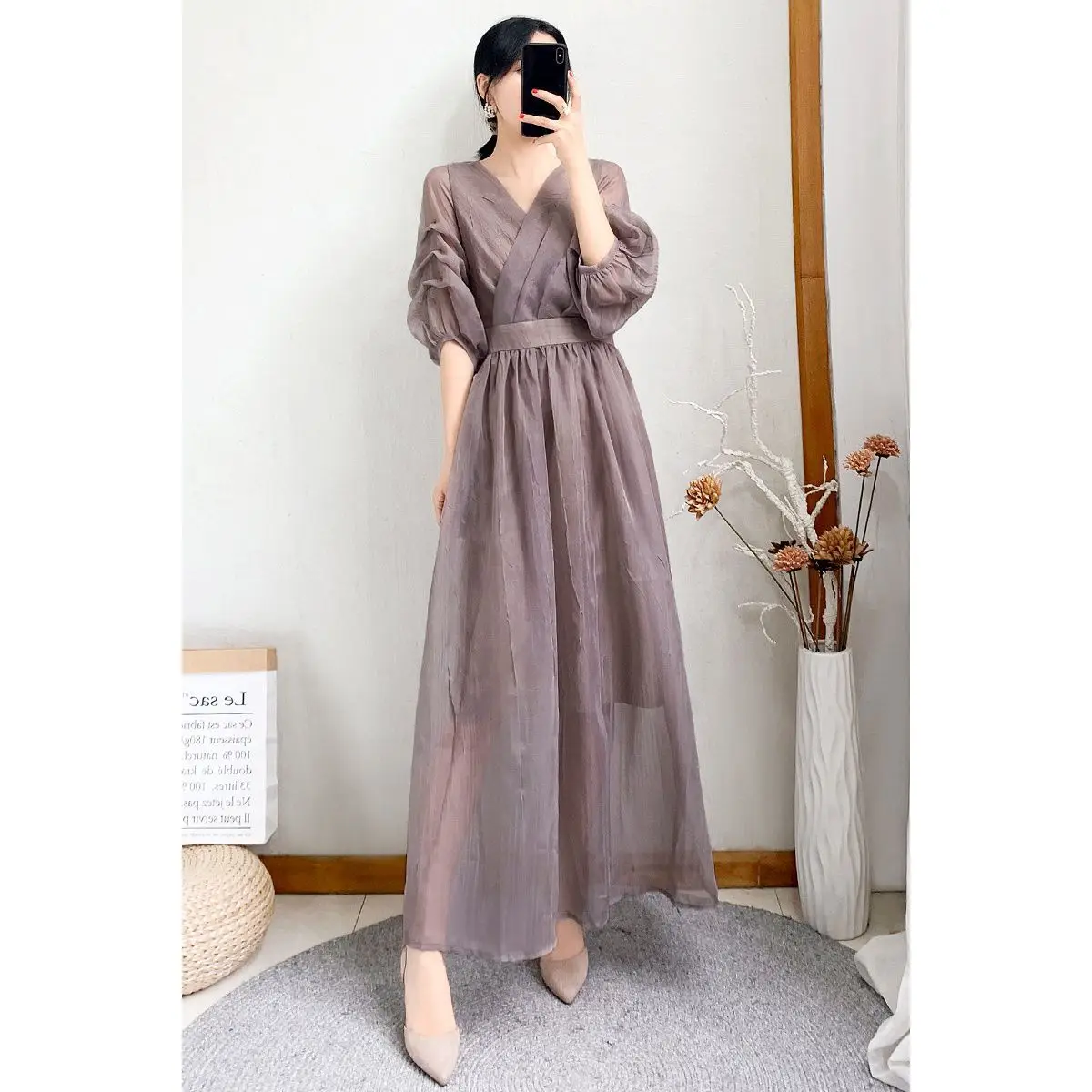 

2021 new women's summer pure over the knee long dress