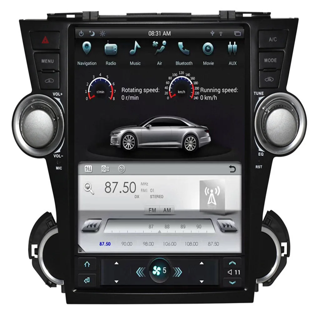 12,1 дюймов Android 9,0 Tesla стиль автомобильный Радио gps навигация dvd-плеер подходит для Toyota Highlander 2009 2010 2011 2012 2013 головное устройство