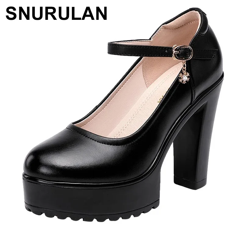 

SNURULAN женские туфли на высоком каблуке из воловьей кожи на платформе, Туфли Мэри Джейн, женские туфли-лодочки, обувь для офиса и работы, женская свадебная обувь