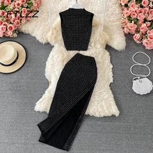 Woman Sexy Club Party Two Piece Sets Clothing Summer Diamond Stand-up Collar Crop Tops High Waist Wrap Skirt Outfits Woman Suits