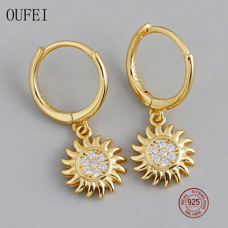 OUFEI 925 стерлингового серебра серьги для женщин круглые с дизайном солнце