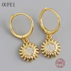 OUFEI 925 стерлингового серебра серьги для женщин, круглые серьги с дизайном солнце с украшением в виде кристаллов 925 серебряные серьги-гвоздики с кристаллами Swarovski изысканные серьги аксессуары