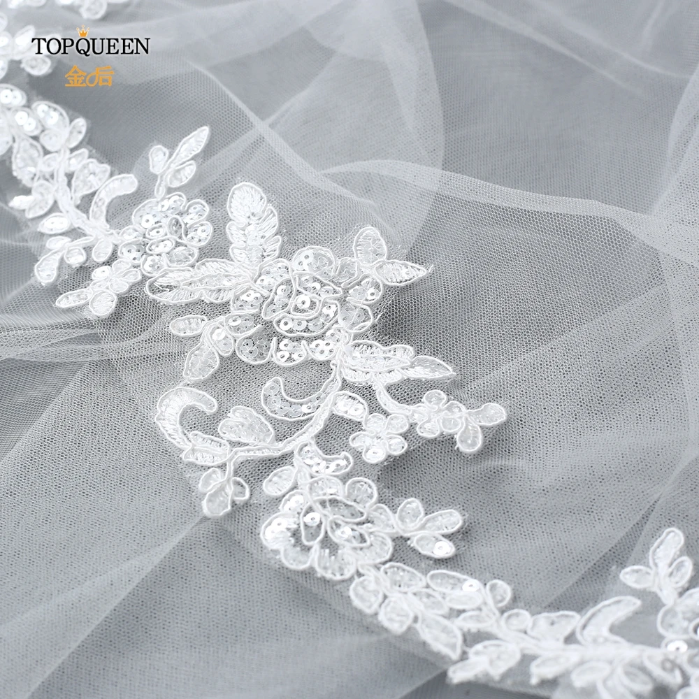 

TOPQUEEN V47 Bridal Veil with Comb Thin Scallop Lace Trim Cathedral Mantilla Bridal Veil Soft Single Tier Bridal Veils Wedding