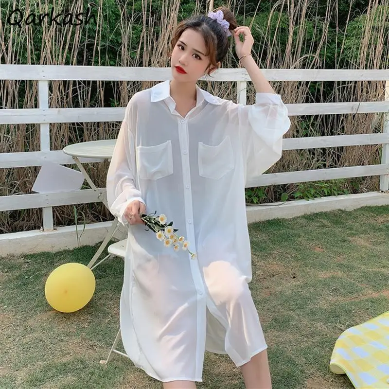 

Sun Protection Shirts Women Summer New Large Size Leisure All-match Fashion Cozy Holiday Female Pockets Solid Thin Korean Style