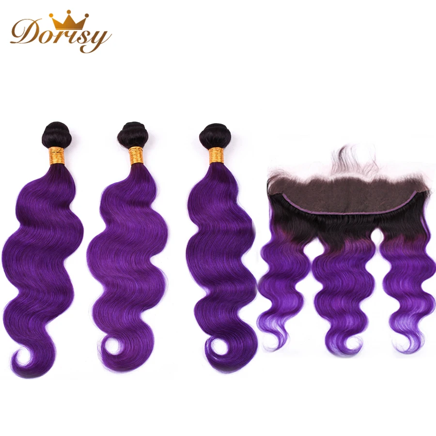 Объемные волнистые пучки с фронтальной кружевной застежкой T1b фиолетовые