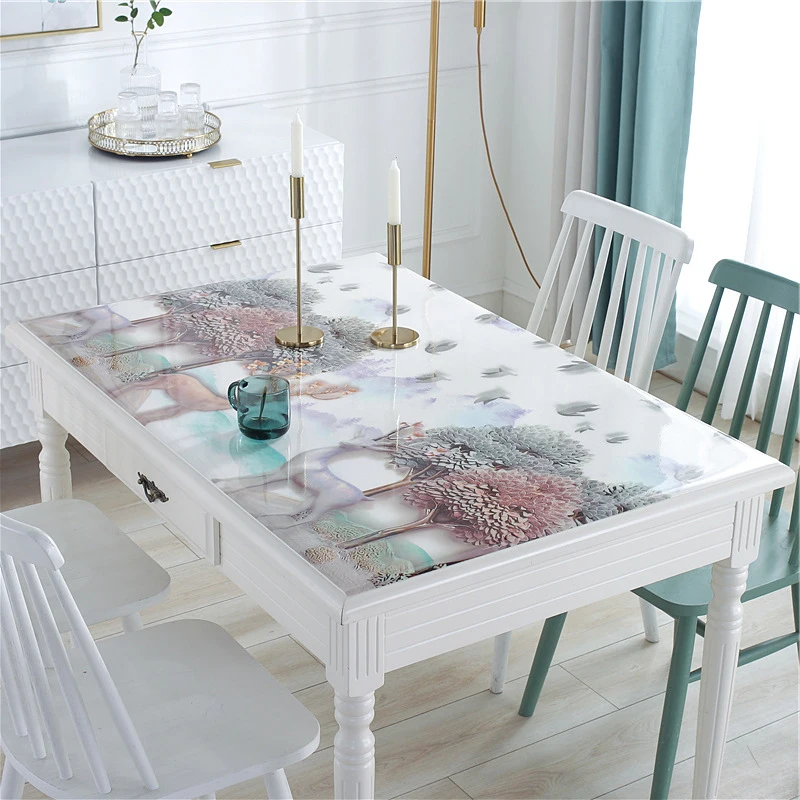 PVC Table Cover Desk Pad Soft Glass Color Transparent Waterproof Tablecloth for Kitchen Dining Coffee 1.0mm | Дом и сад