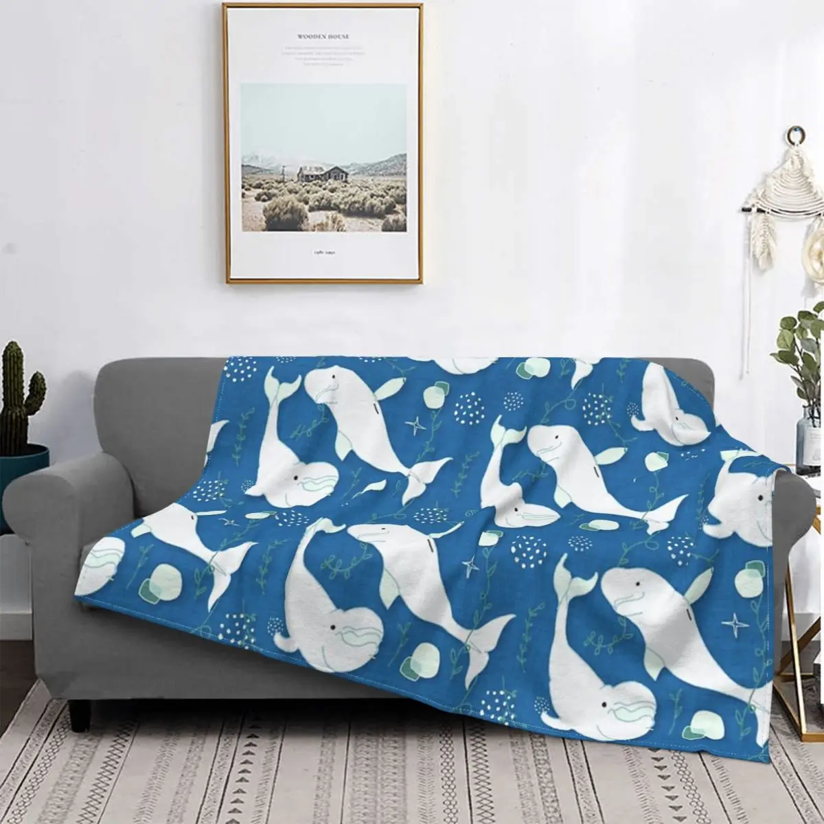 

Beluga Whale Blue Homedecor Blanket Bedspread Bed Plaid Bed Plaid Plaid Sofa Hooded Blanket Plaid On The Sofa