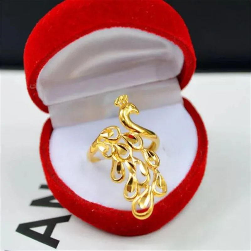 

Yellow Gold 18k Ring Ladies All-match Ring Temperament Gold-plated Peacock Ring Opening Adjustable Jewelry Jewelry Does Not Fade