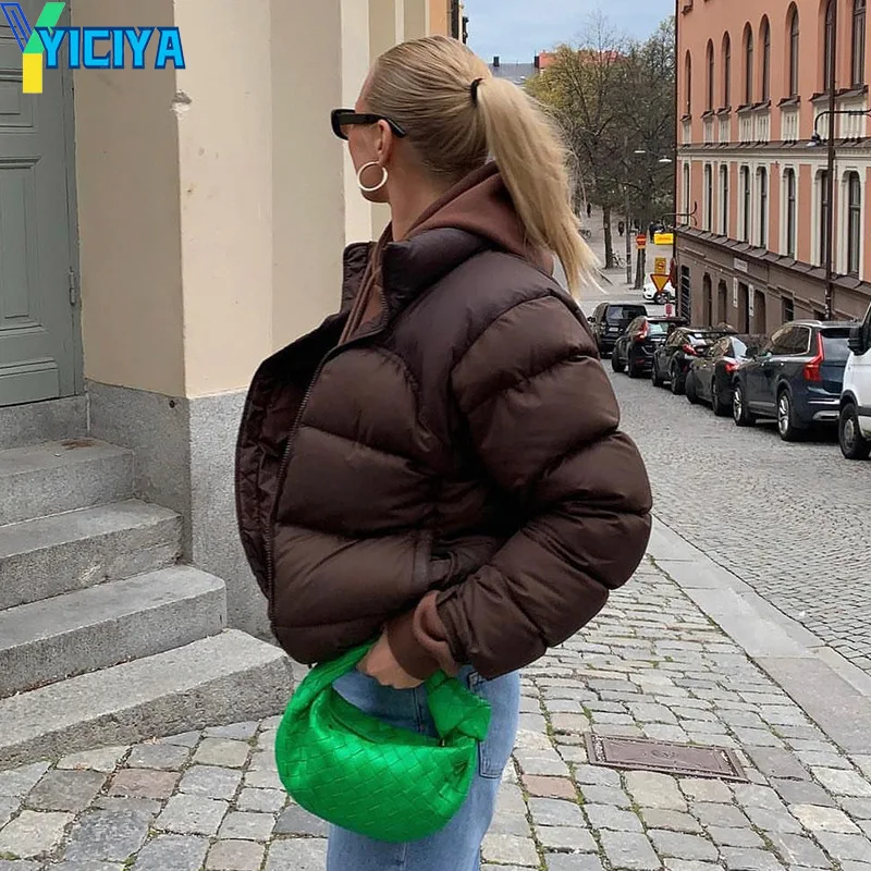 Winter Puffer  Jackets For Women Brown Zip Up Casual Coat Streetwear Outfits Female Bomber Met Vintage 2021 Down Jacket Coats